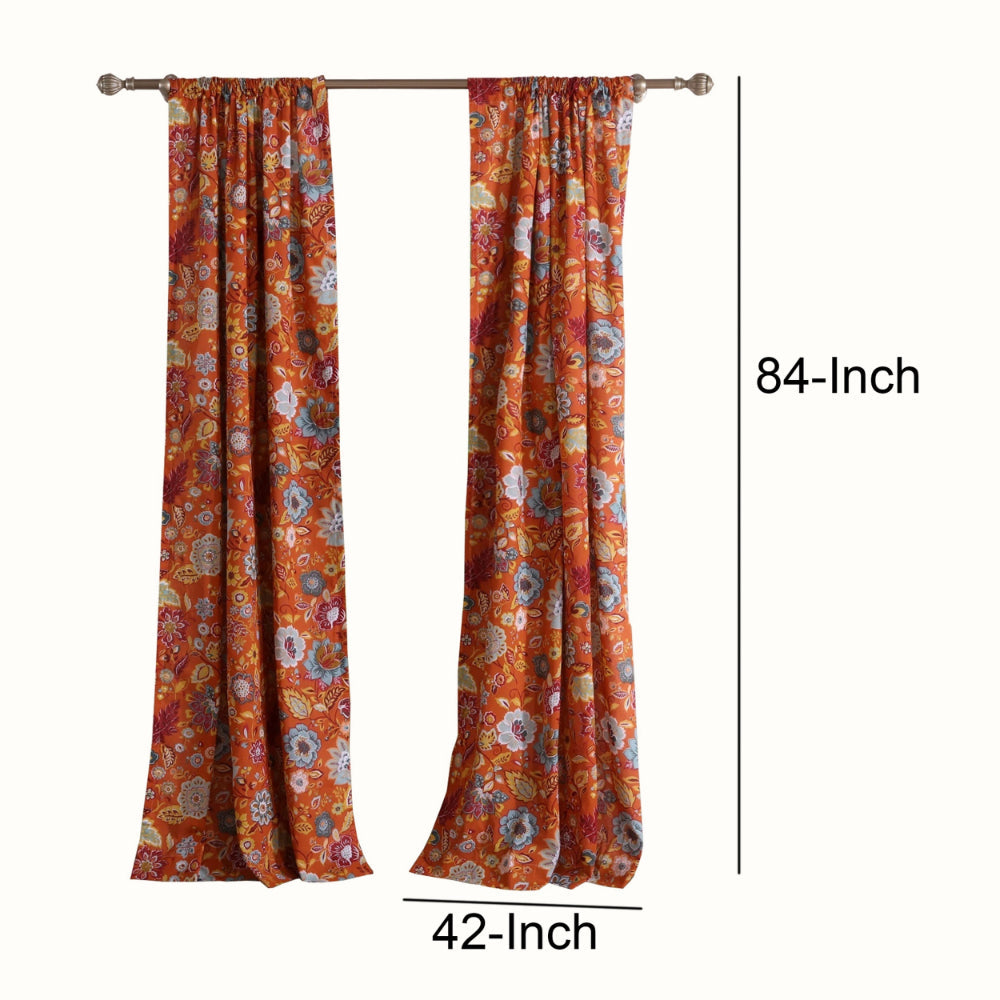 4 Piece Polyester Window Panel Set with Floral Print, Multicolor