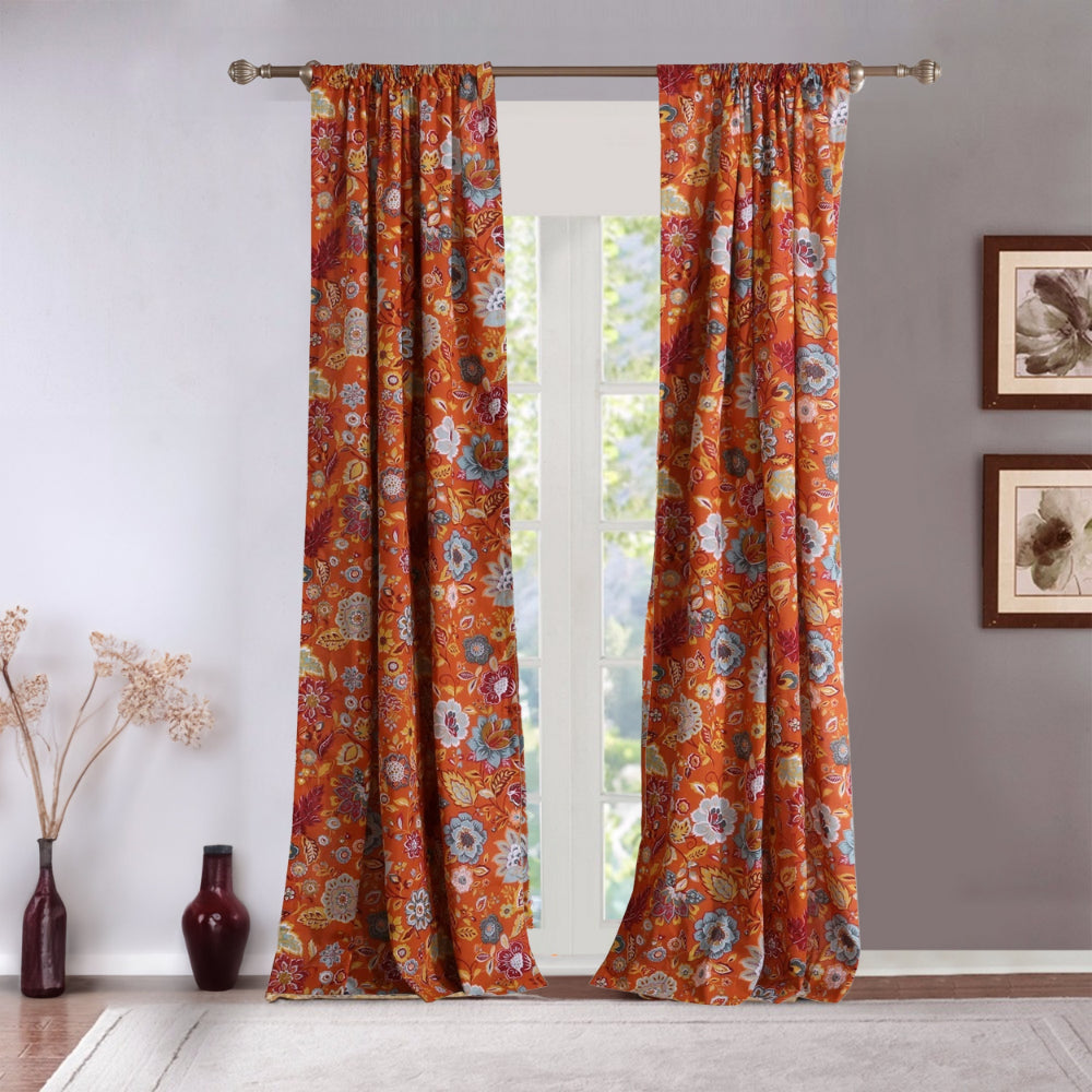 4 Piece Polyester Window Panel Set with Floral Print, Multicolor