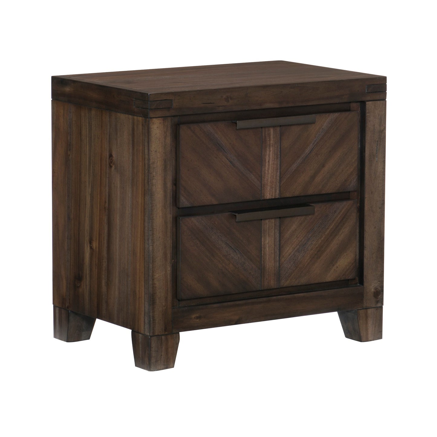 Benzara 2-drawer wooden nightstand in dark brown with antique handles and chamfered feet