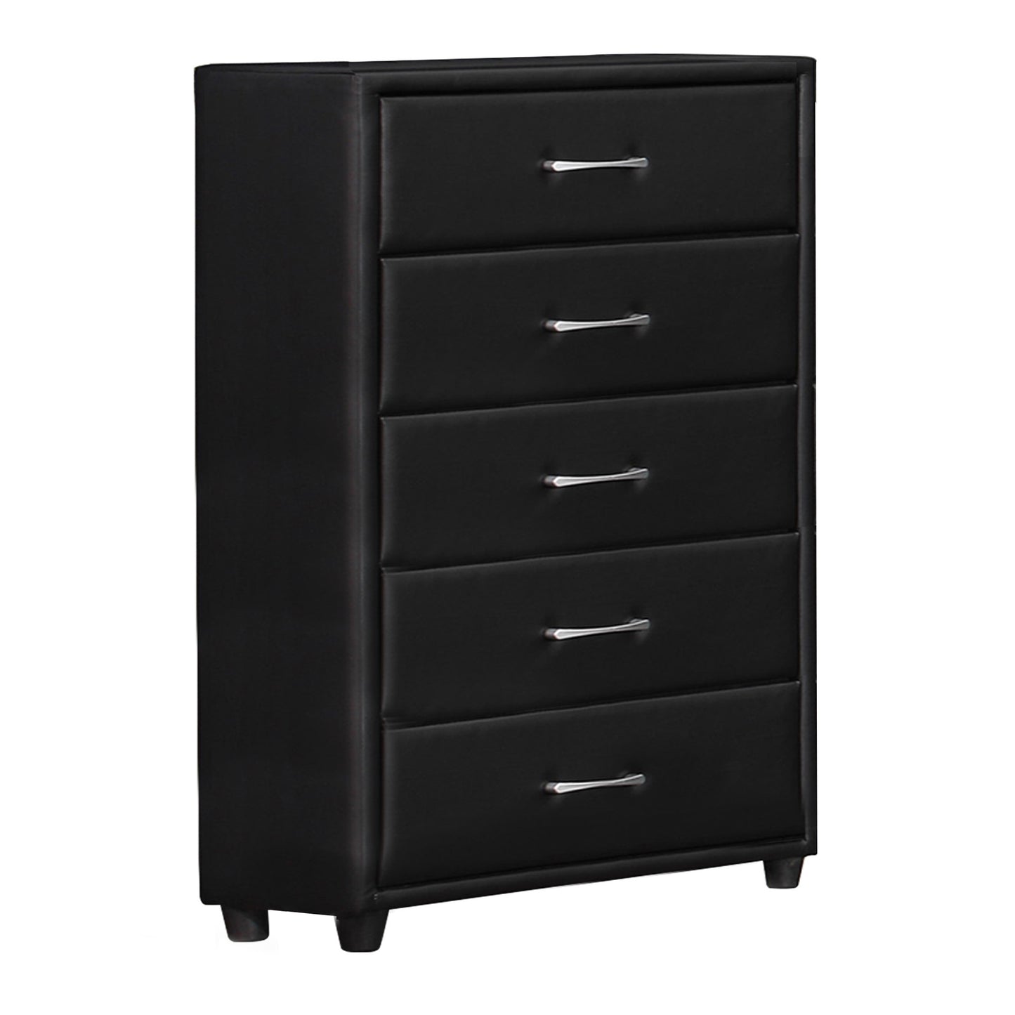 5-drawer leatherette chest with tapered legs in black by Benzara