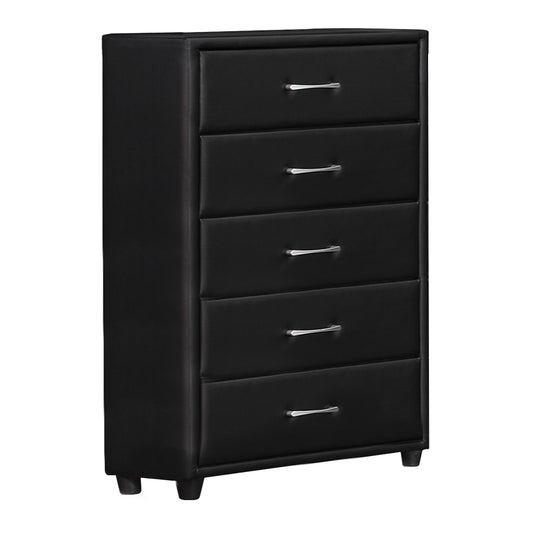 5-drawer leatherette chest with tapered legs in black by Benzara