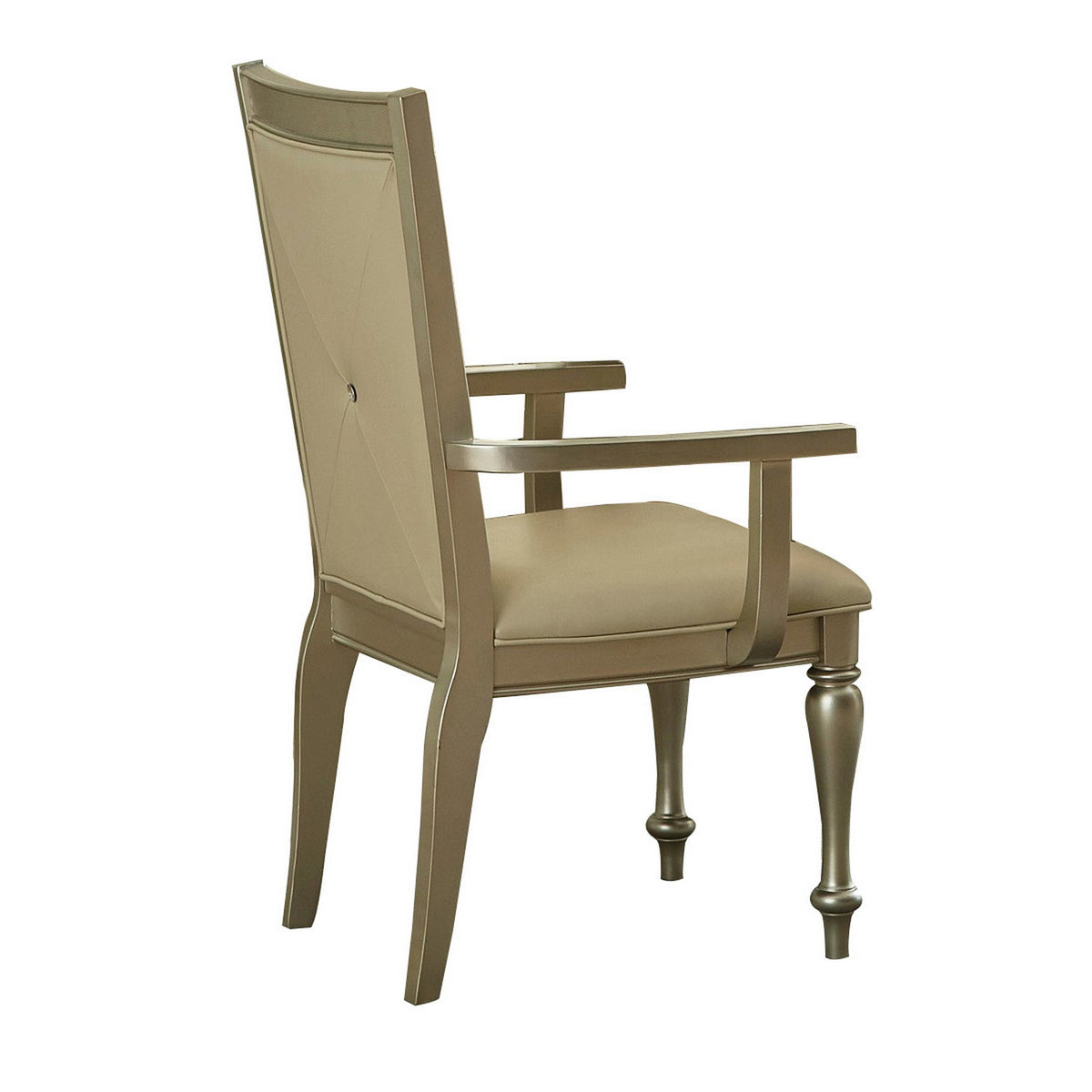 Set of 2 wooden arm chairs with crystal tufted leatherette backrests in silver finish