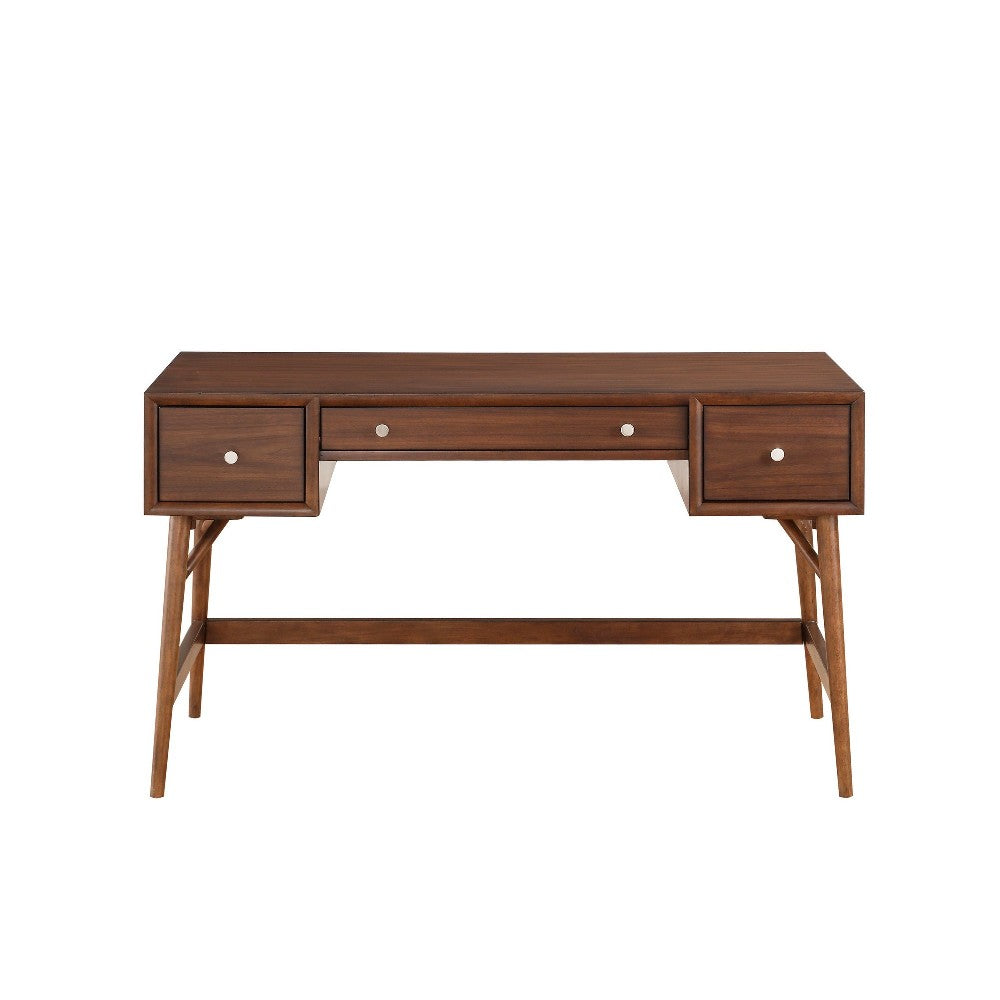 3 Drawer Wooden Writing Desk with Splayed Legs, Walnut Brown