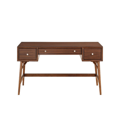 3 Drawer Wooden Writing Desk with Splayed Legs, Walnut Brown