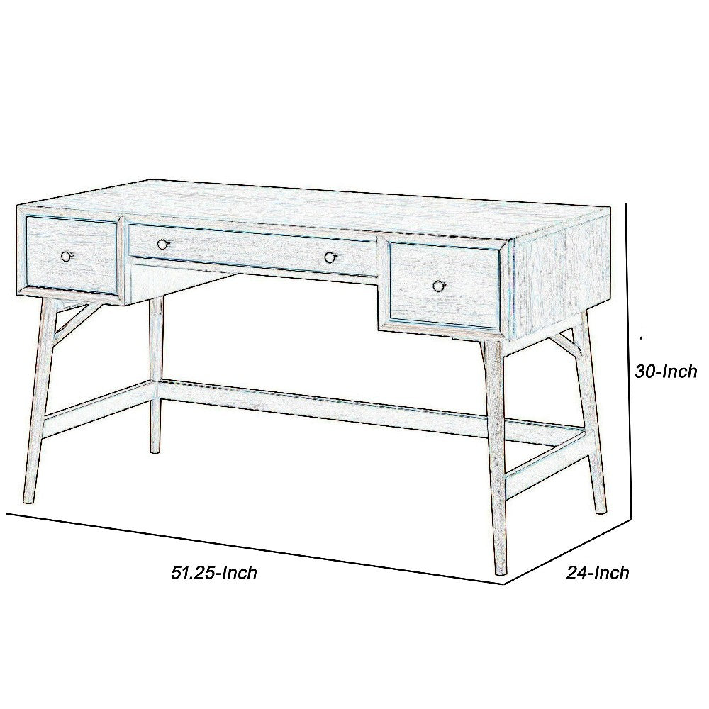 3 Drawer Wooden Writing Desk with Splayed Legs, Walnut Brown