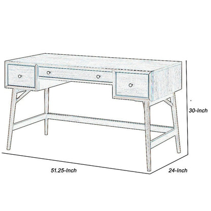 3 Drawer Wooden Writing Desk with Splayed Legs, Walnut Brown