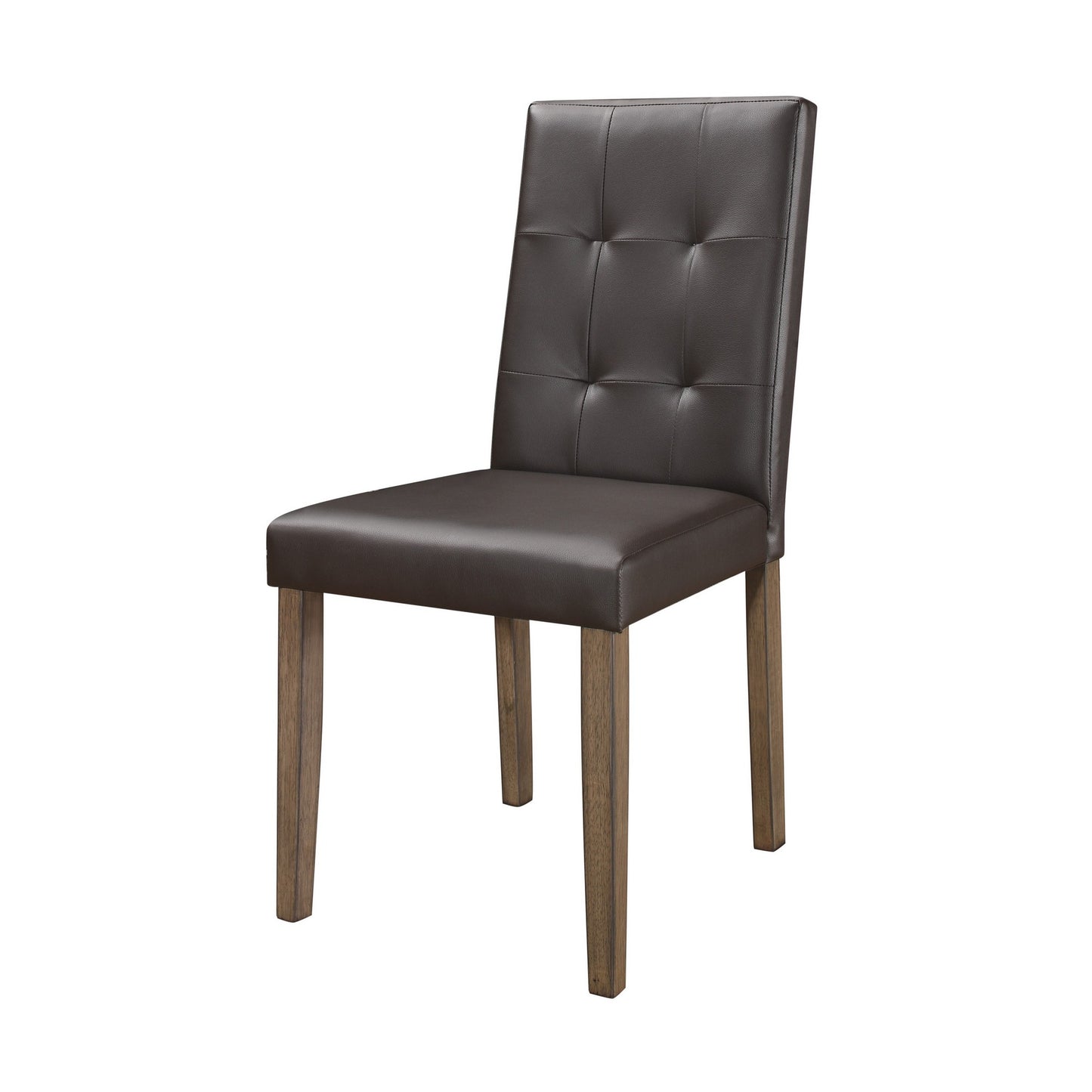 Leatherette side chair with tufted backrest, espresso brown, wooden legs