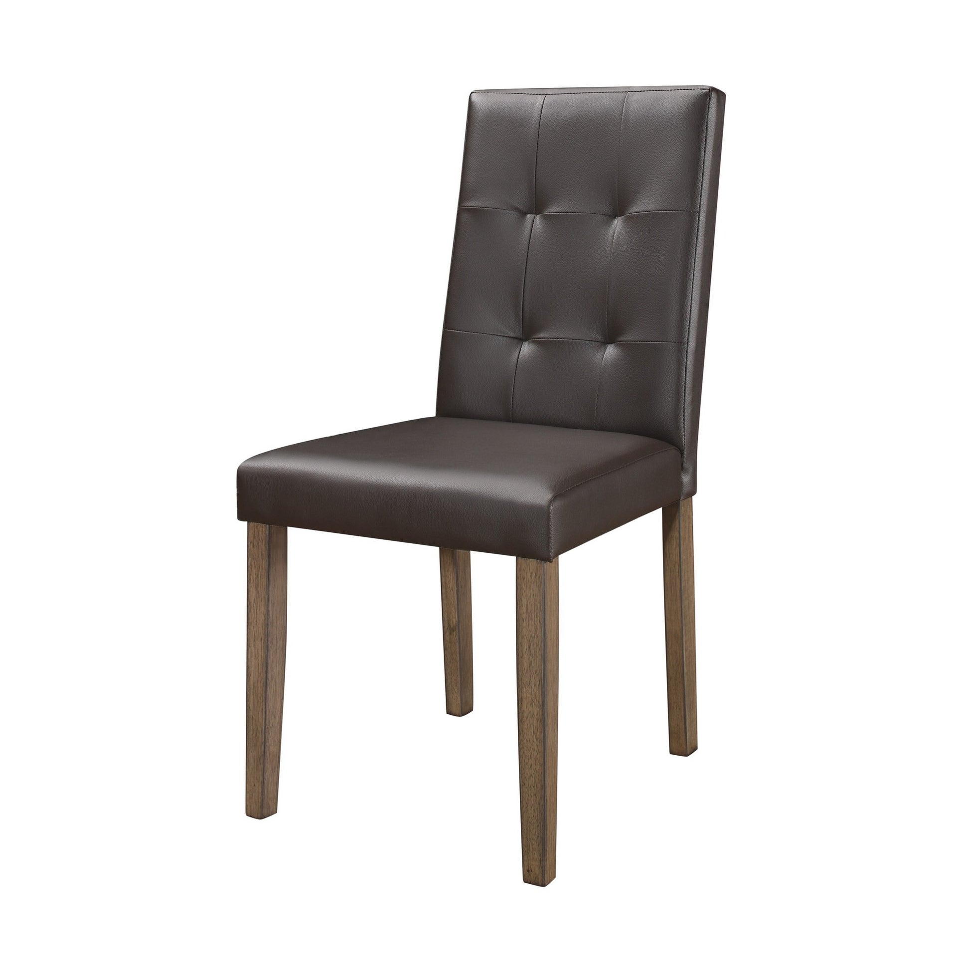 Leatherette side chair with tufted backrest, espresso brown, wooden legs