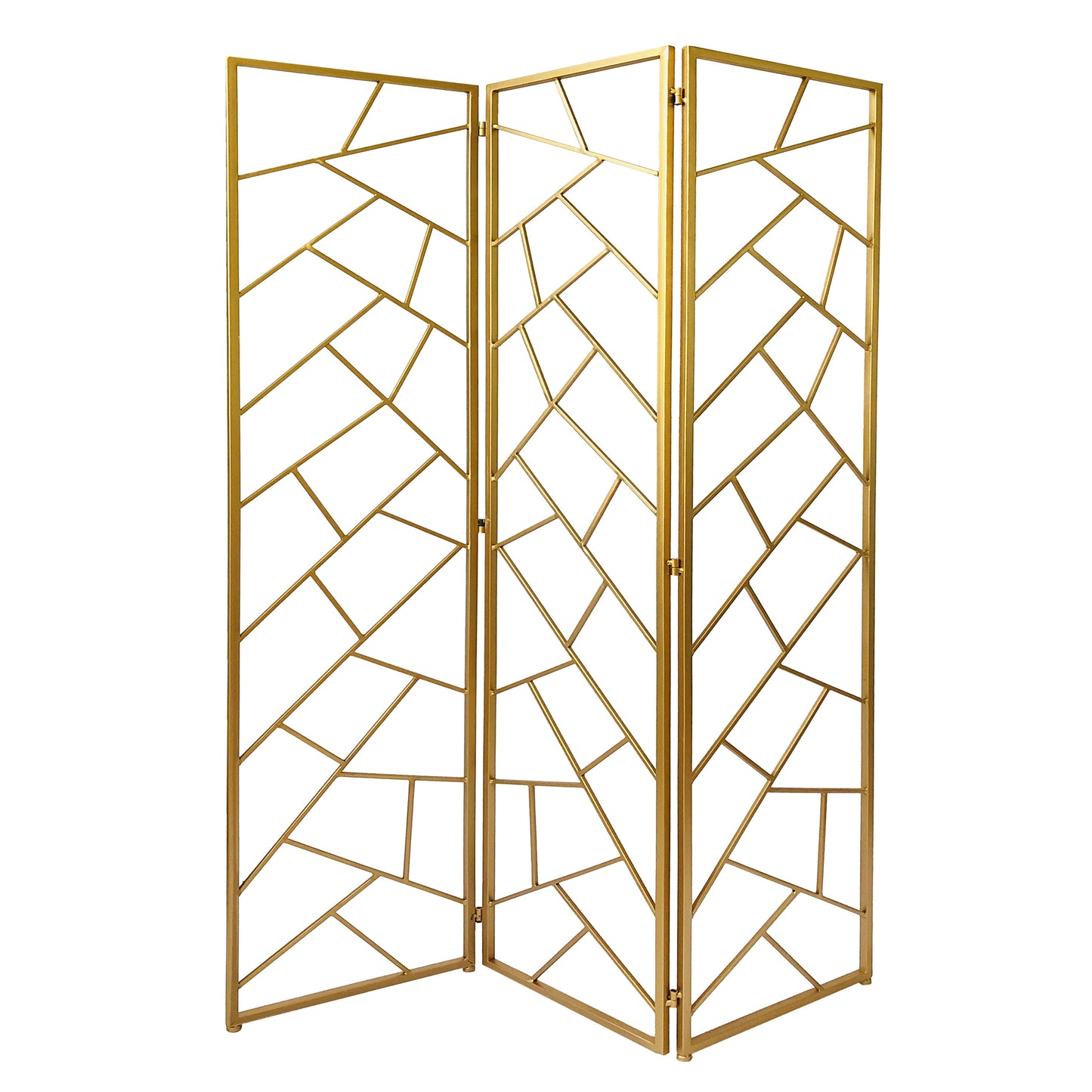 3 Panel Metal Frame Screen with Lattice Cut Out Design, Gold — Chic Home-Decor