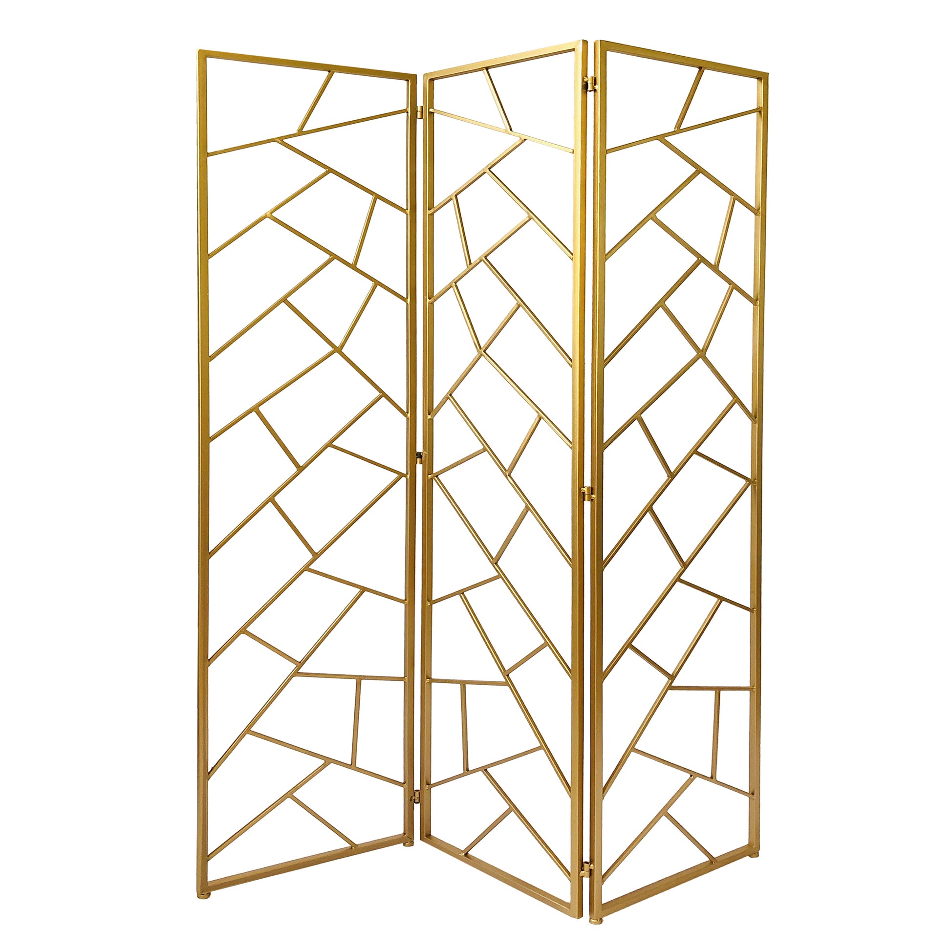 3 Panel Metal Frame Screen with Lattice Cut Out Design, Gold — Chic Home-Decor