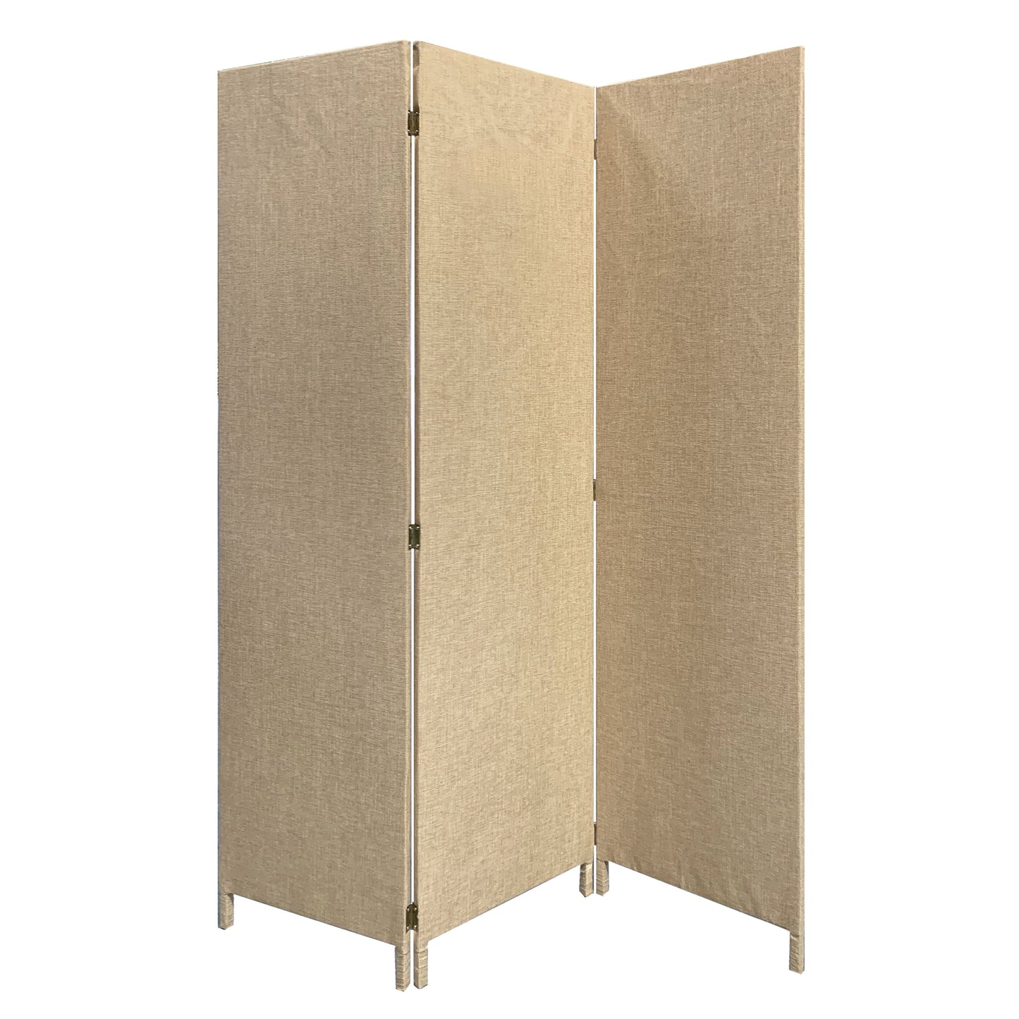3 Panel Fabric Upholstered Wooden Screen with Straight Legs, Beige — Chic Home-Decor