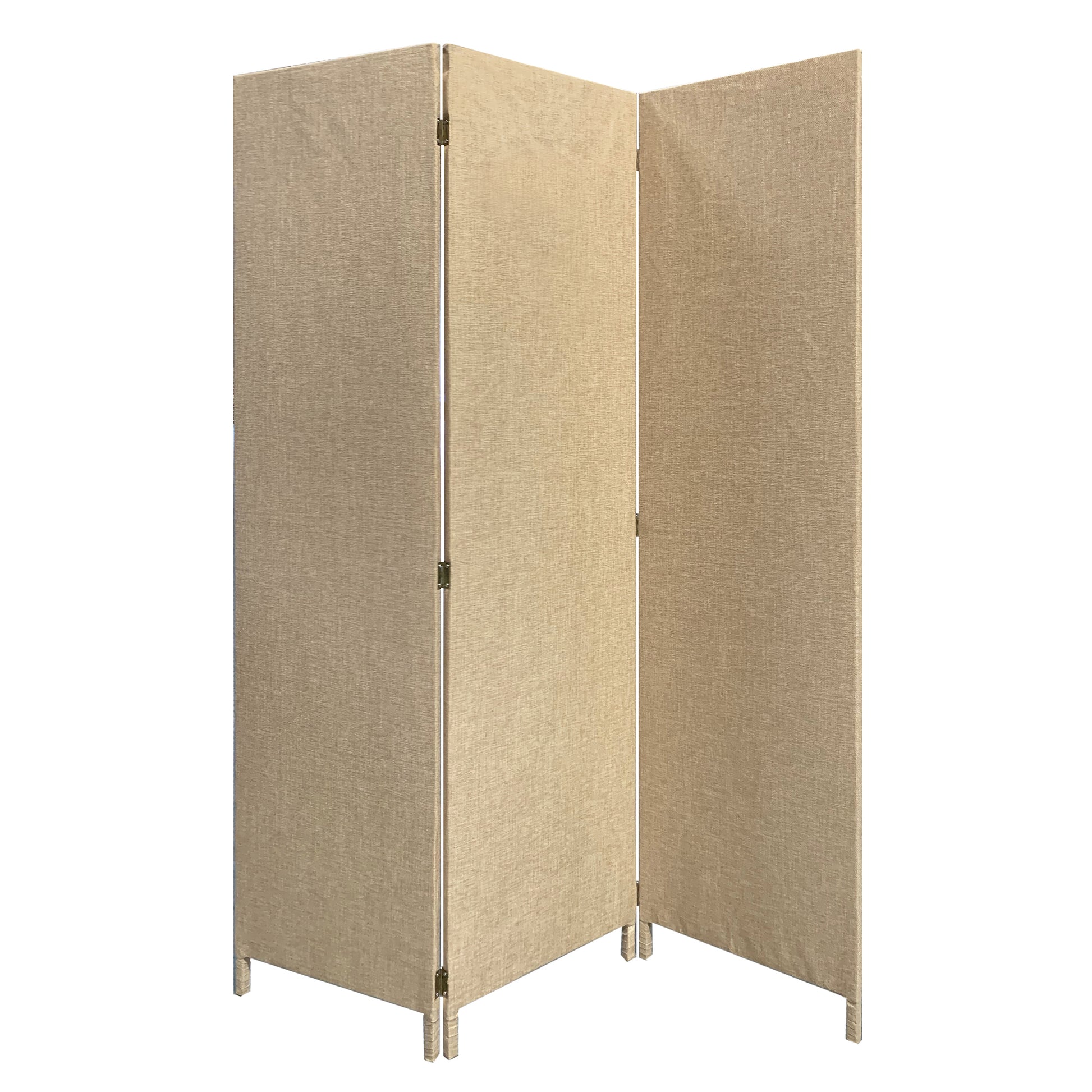 3 Panel Fabric Upholstered Wooden Screen with Straight Legs, Beige — Chic Home-Decor