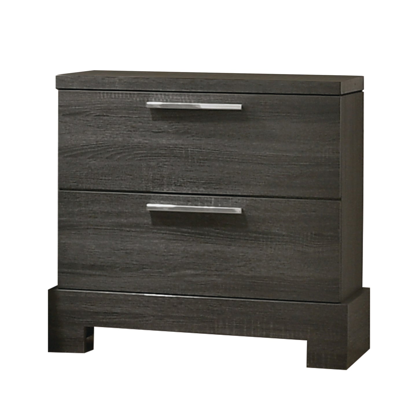 2 Drawer Wooden Nightstand with Bar Pulls and Panel Support, Gray — Chic Home-Decor