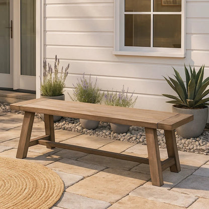 Farmhouse Wooden Dining Bench with Grain Details and Plank Top, Brown