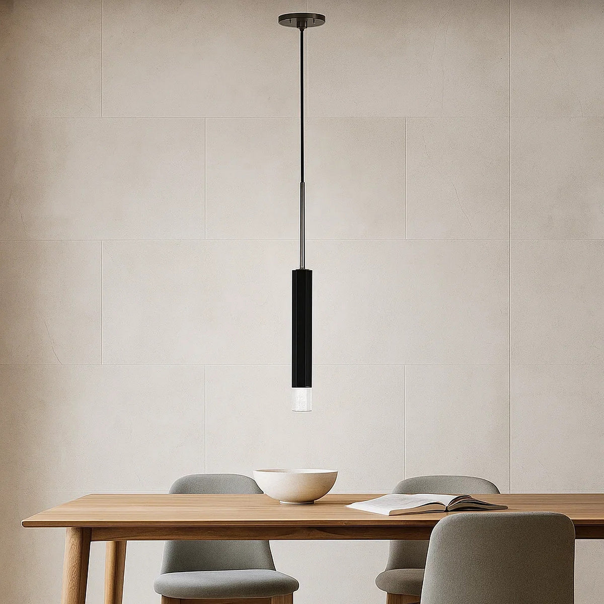 Hexagonal Metal Frame Single LED Light Pendant with Glass Diffuser, Black