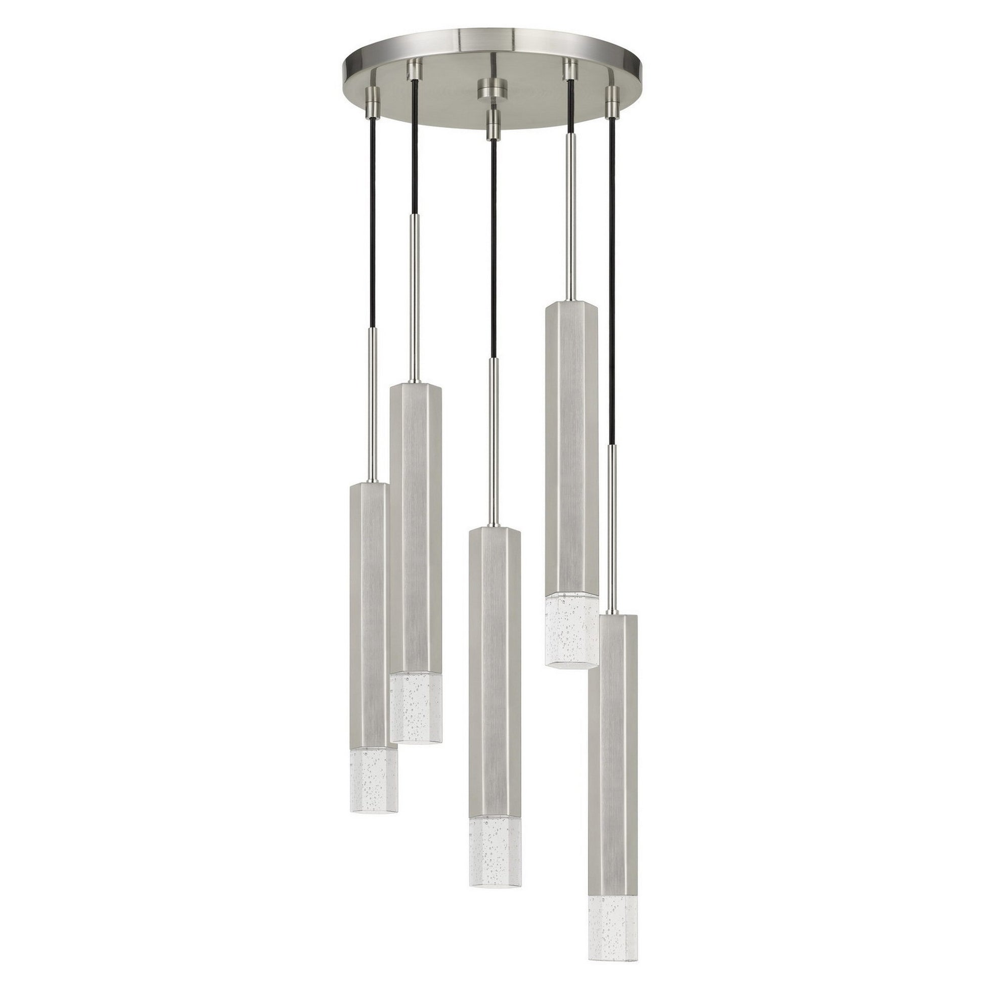 Hexagonal metal frame 5-LED light pendant with glass diffusers in gray