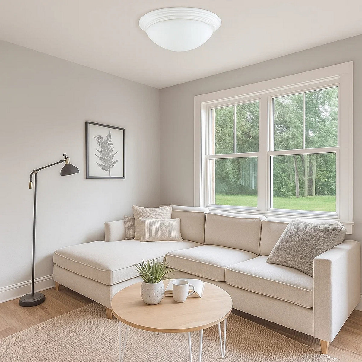 Dome Shaped Glass Ceiling Lamp with Hardwired Switch, White and Clear