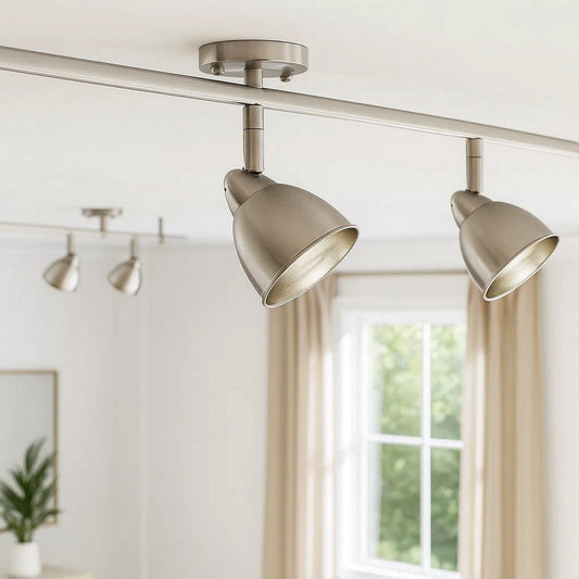 Round Metal Shade Track Light Head and Frame, Silver