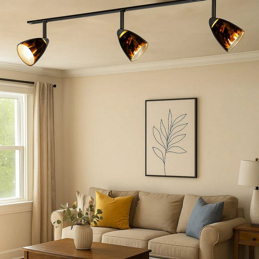Hand Blown Glass Shade Track Light Head with Metal Frame, Gold and Bronze