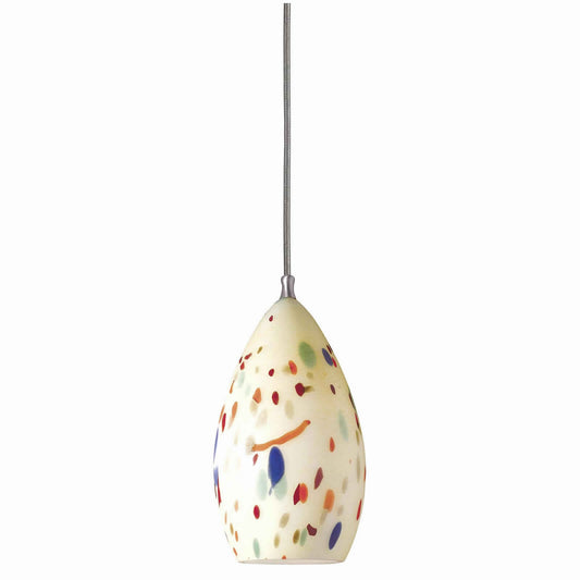 1-light cream speckled glass pendant with chrome canopy by Benzara