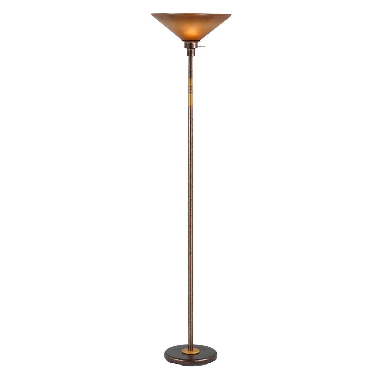 3-way torchiere floor lamp with frosted glass shade and bronze finish, stable round base