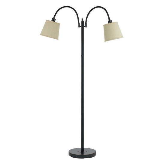 80 Watt Metal Floor Lamp with Dual Gooseneck and Uno Style Shades, Black