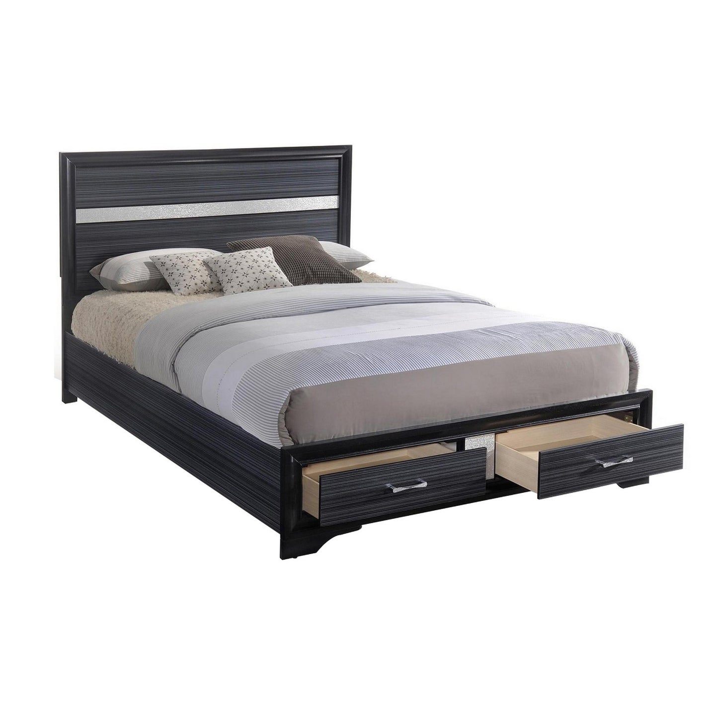 Contemporary Acrylic Trim Accent Eastern King Bed with 2 Drawers, Black — Chic Home-Decor