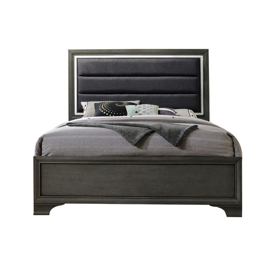 High Profile Panel Eastern King Bed with Fabric Padded Headboard, Gray — Chic Home-Decor