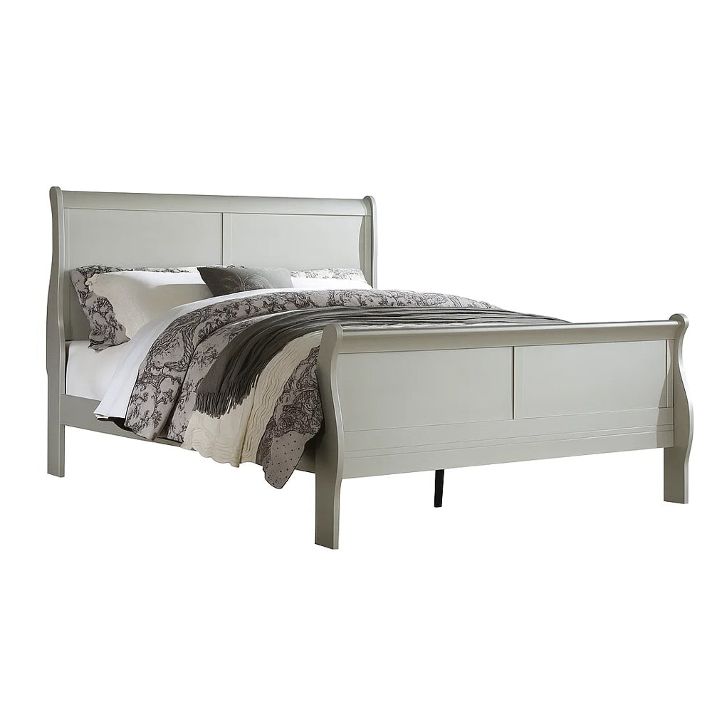 Sleigh Design Twin Size Bed with Rectangular Thin Legs, Silver — Chic Home-Decor