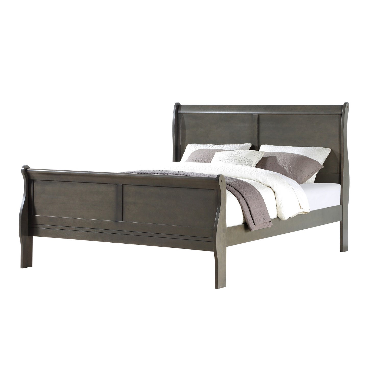 Sleigh Design Eastern King Size Bed with Rectangular Thin Legs, Dark Gray — Chic Home-Decor