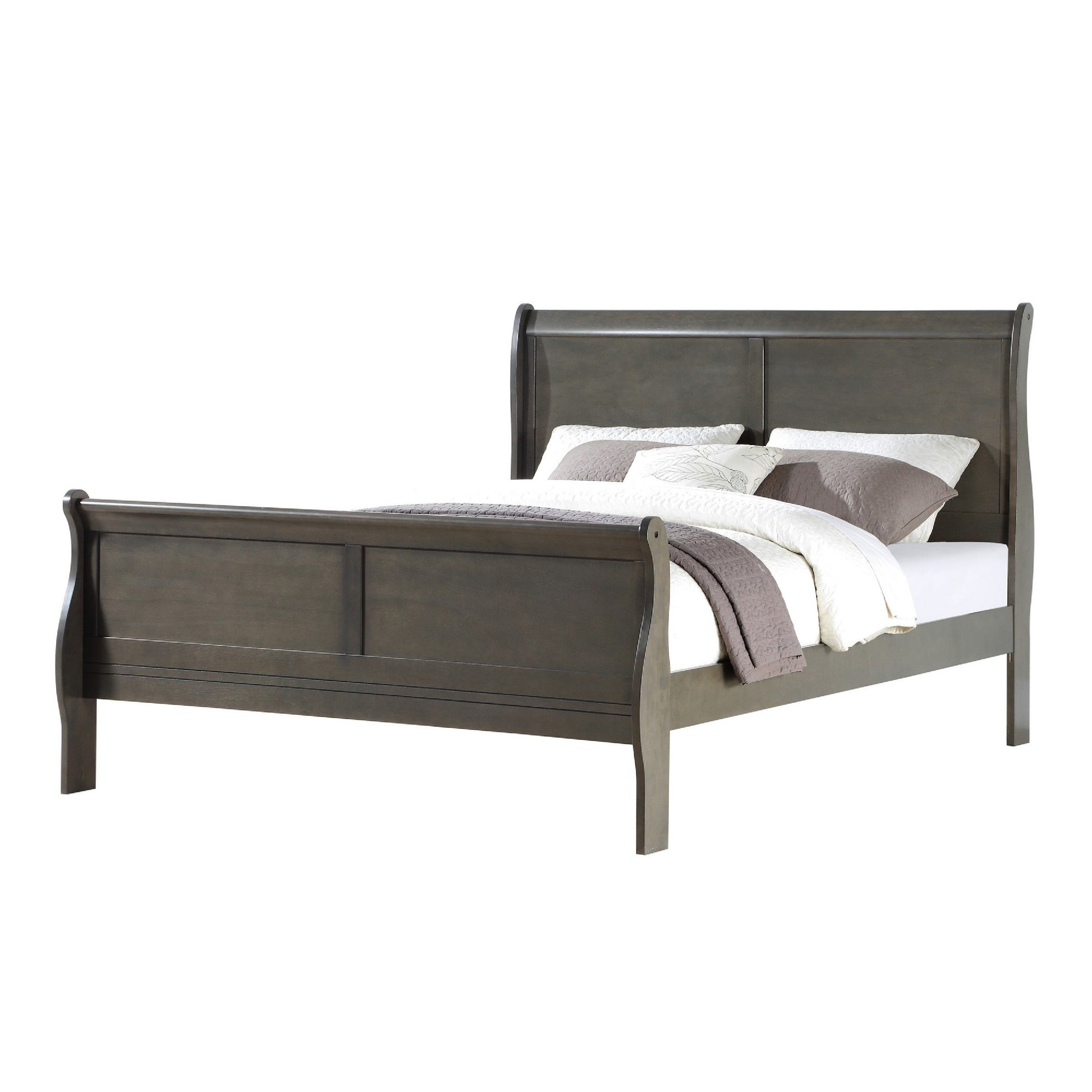 Sleigh Design Eastern King Size Bed with Rectangular Thin Legs, Dark Gray — Chic Home-Decor