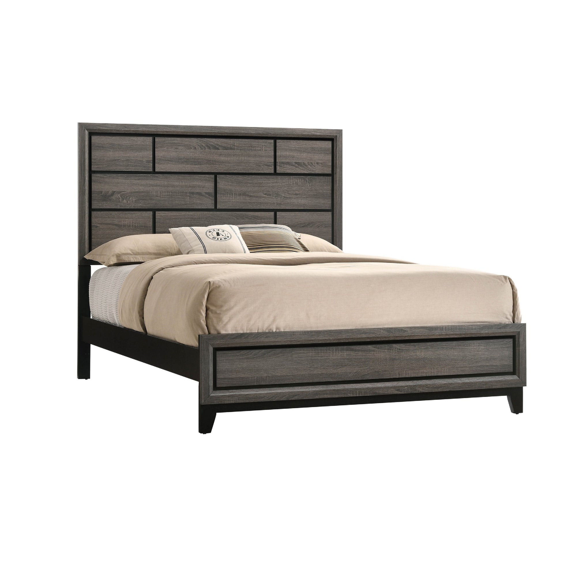 Grooved Panel Contemporary Eastern King Bed with Tapered Legs, Gray — Chic Home-Decor