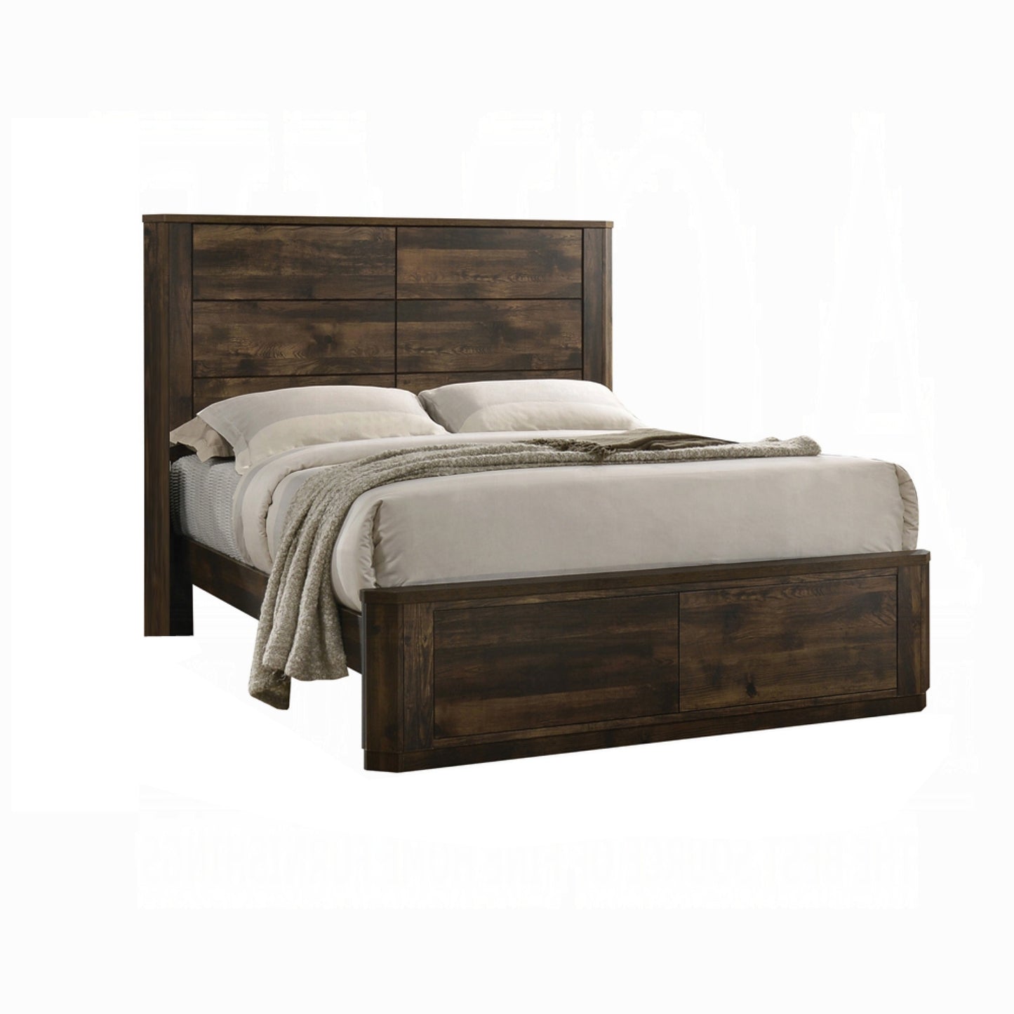 Transitional Style Queen Size Bed with Panel Design Headboard, Rustic Brown — Chic Home-Decor