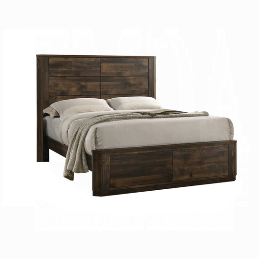 Transitional Style Queen Size Bed with Panel Design Headboard, Rustic Brown — Chic Home-Decor