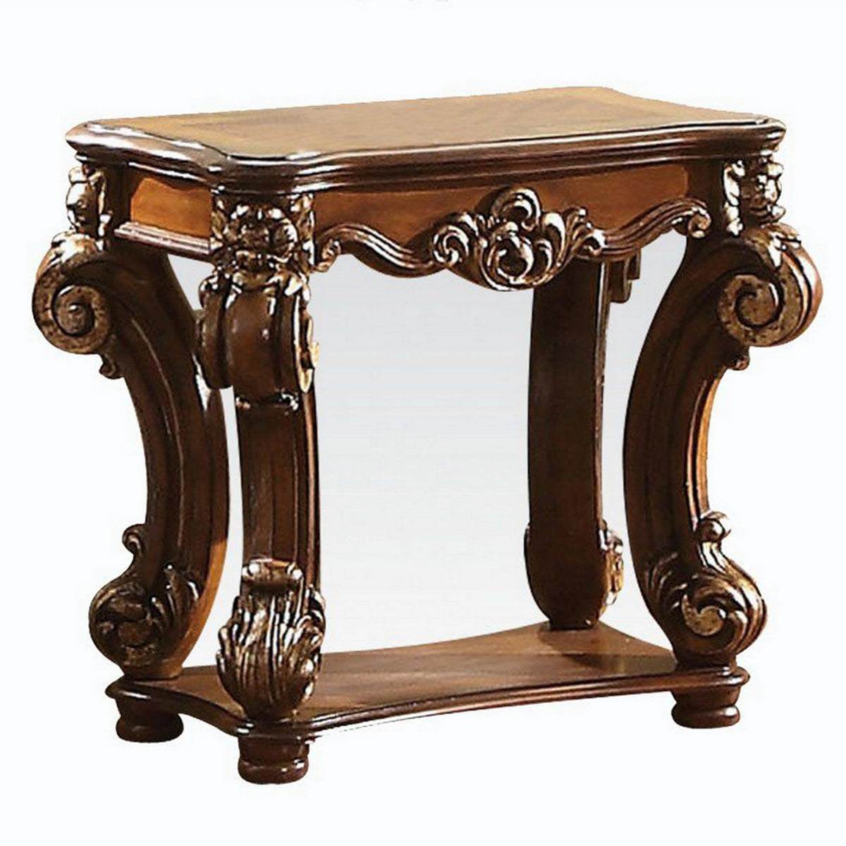Royal Designed Wooden Side Table with intricately carved body in brown finish
