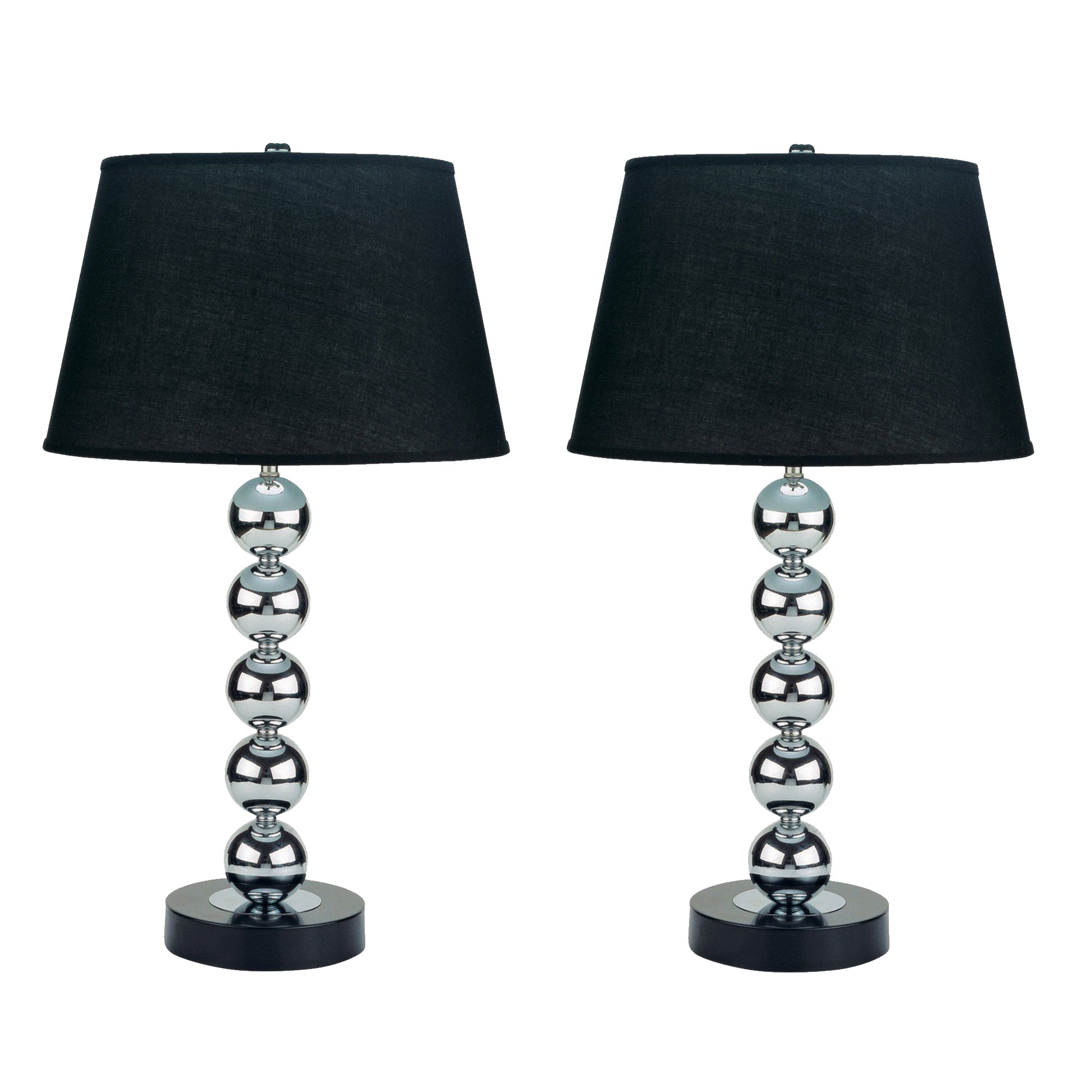 Benzara 27-Inch modern table lamp set of 2 with black shades and chrome spindle bodies