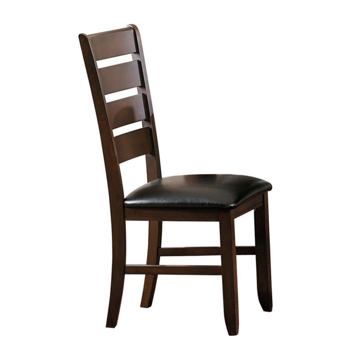 Benzara set of 2 brown faux leather upholstered wooden side chairs with ladder-back design
