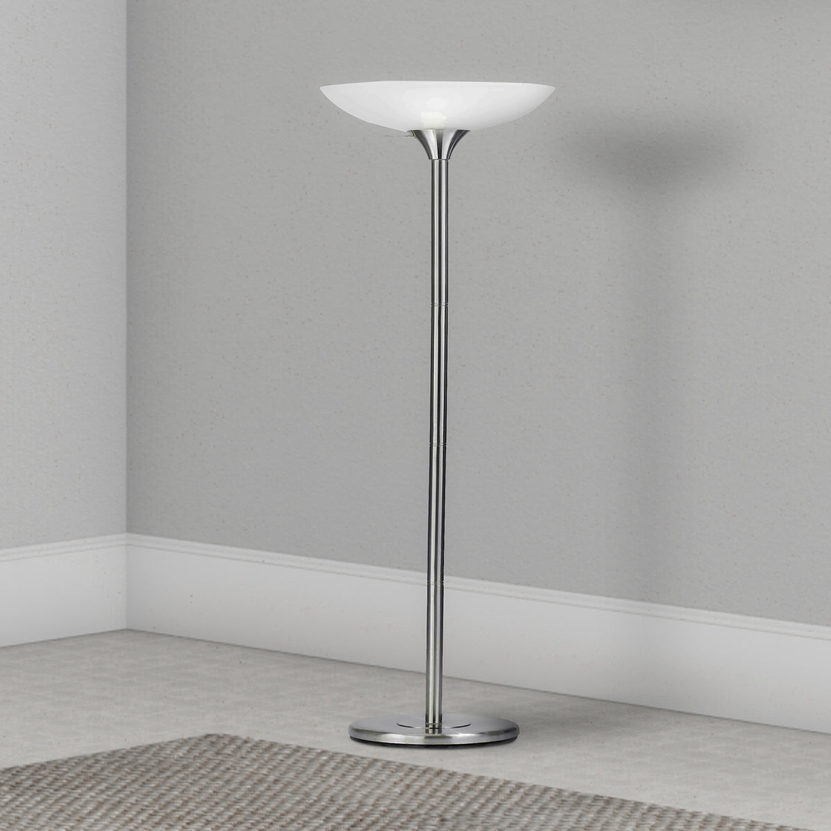 3 Way Torchiere Floor Lamp with Frosted Glass shade and Stable Base, White