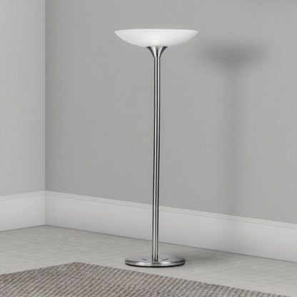 3 Way Torchiere Floor Lamp with Frosted Glass shade and Stable Base, White