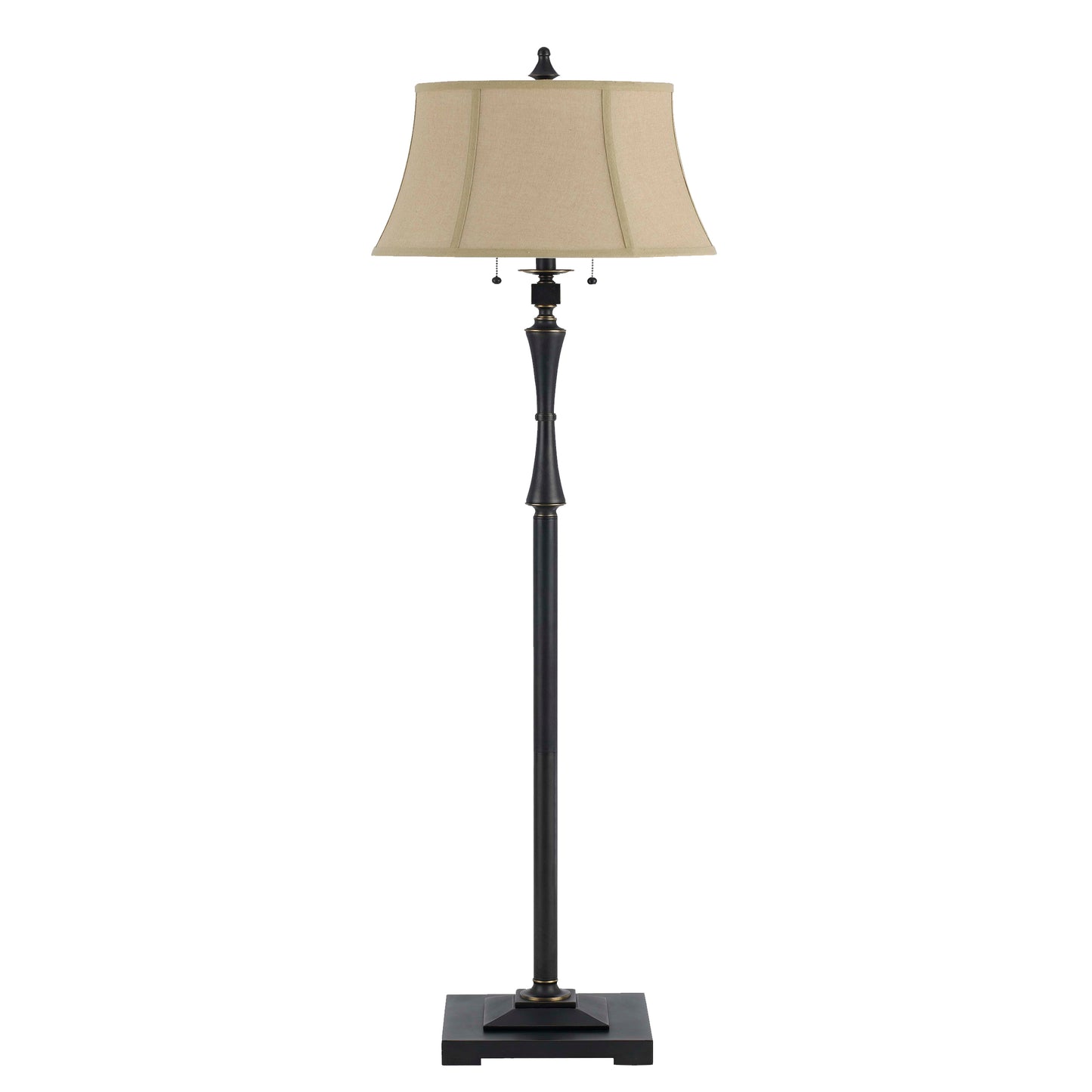Metal floor lamp by Benzara with beige fabric tapered bell shade on black base