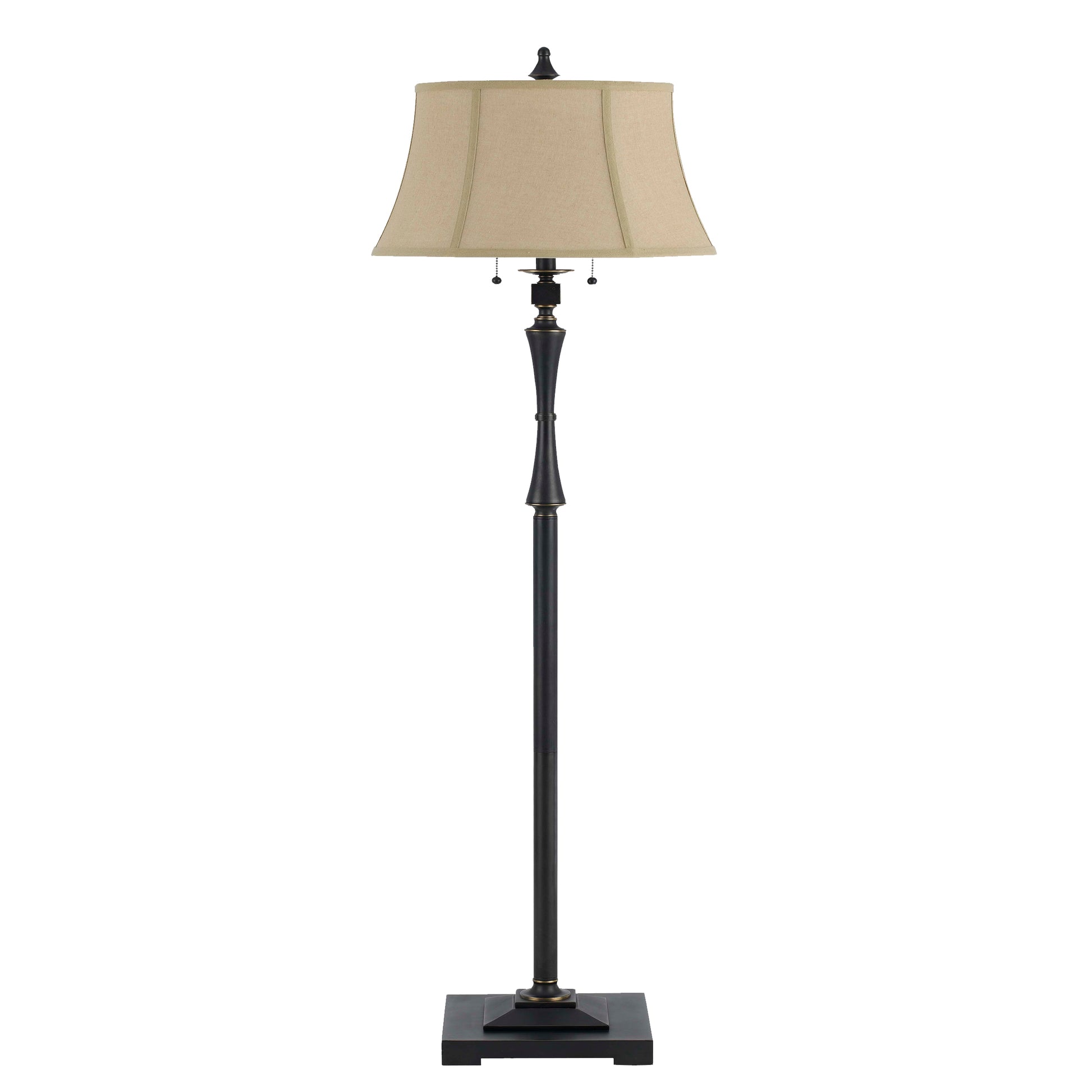 Metal floor lamp by Benzara with beige fabric tapered bell shade on black base