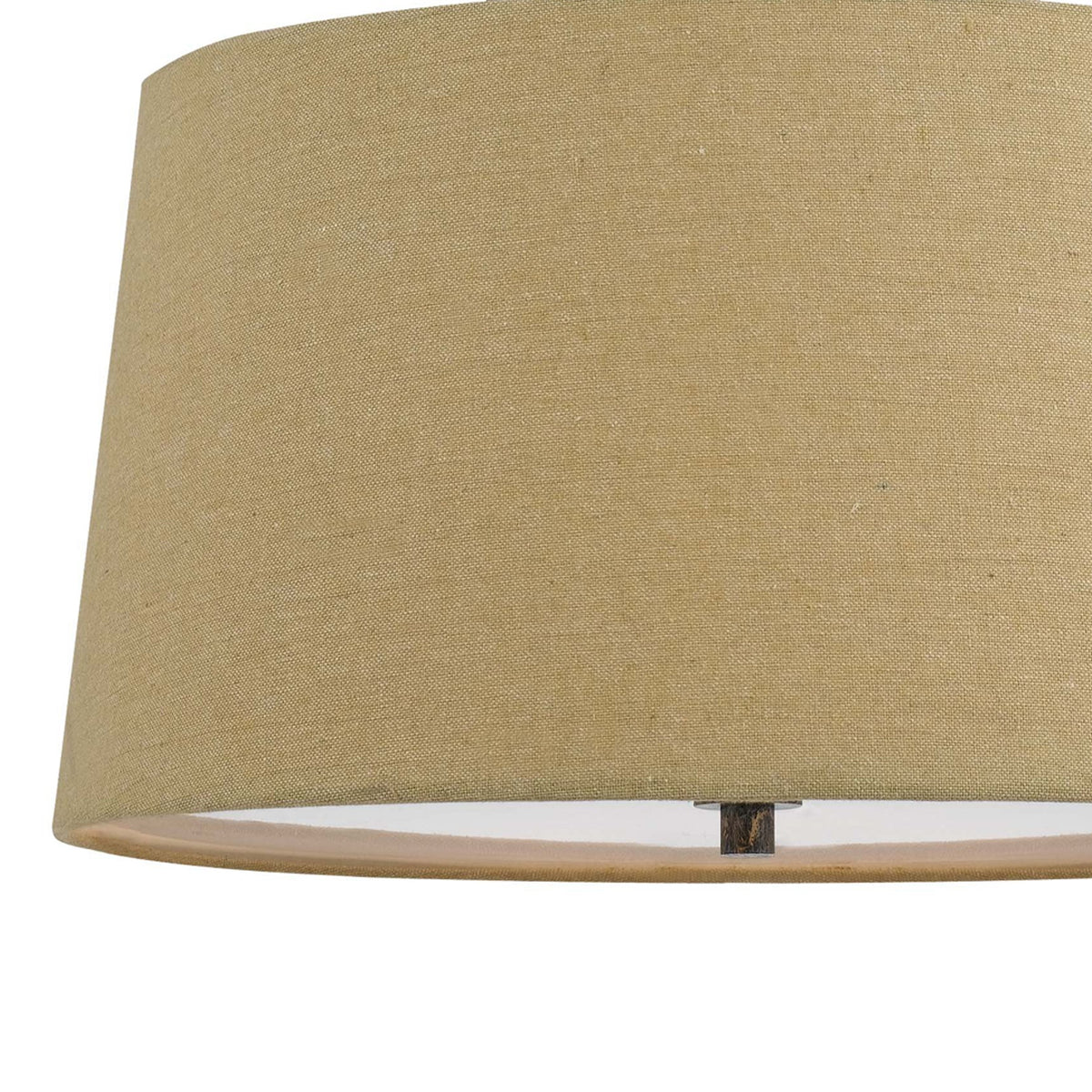 3 Bulb Pendent with Round Burlap Shade and Metal Frame, Beige