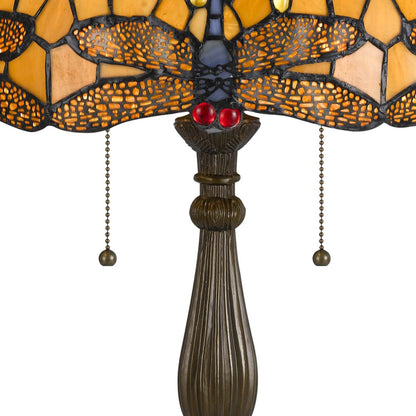 2 Bulb Tiffany Table Lamp with Dragonfly Design Shade, Multicolor