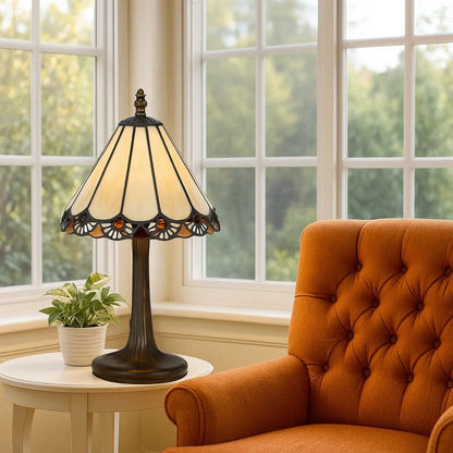 Tree Like Metal Body Tiffany Table lamp with Conical Shade,Bronze and Beige