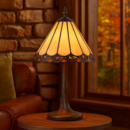 Tree Like Metal Body Tiffany Table lamp with Conical Shade,Bronze and Beige