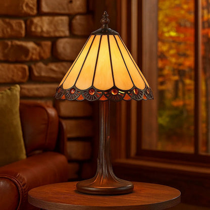 Tree Like Metal Body Tiffany Table lamp with Conical Shade,Bronze and Beige