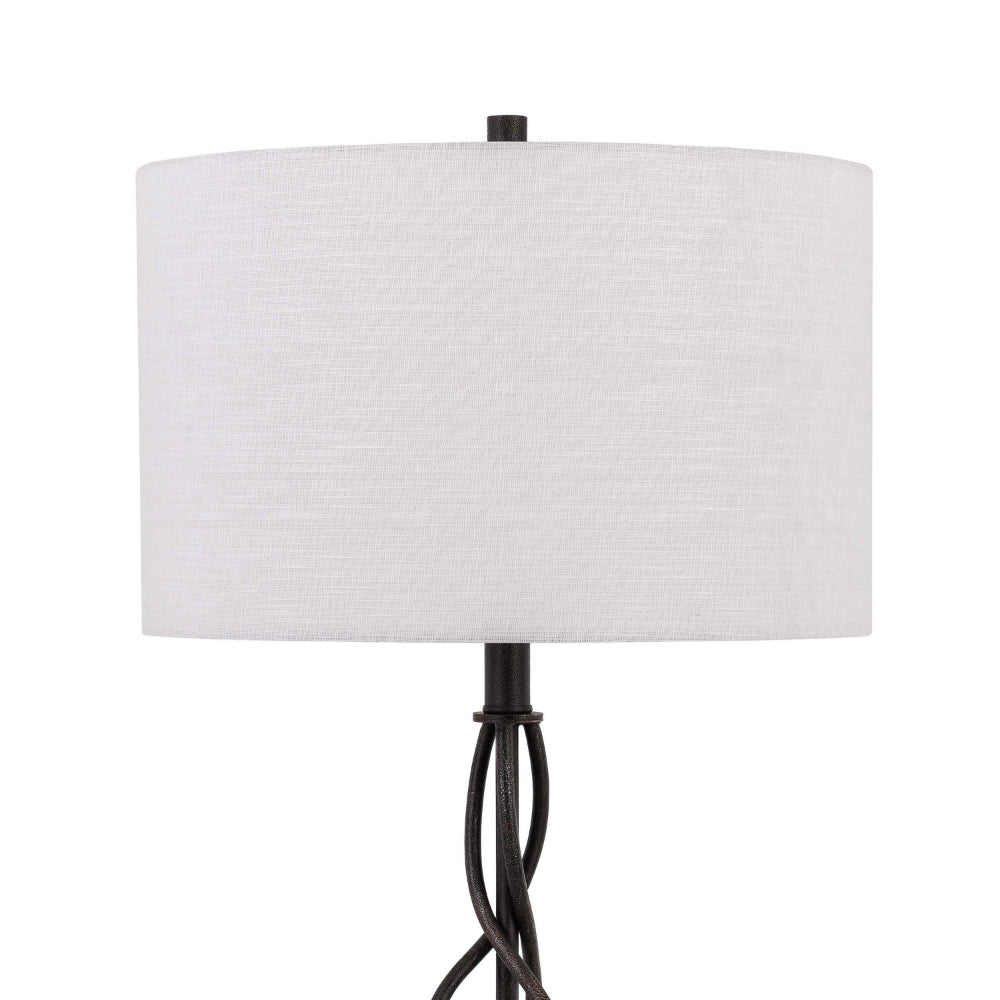 Round Fabric Shade Table Lamp, Metal Spiral Base, White, Textured Bronze