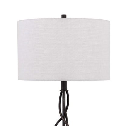 Round Fabric Shade Table Lamp, Metal Spiral Base, White, Textured Bronze