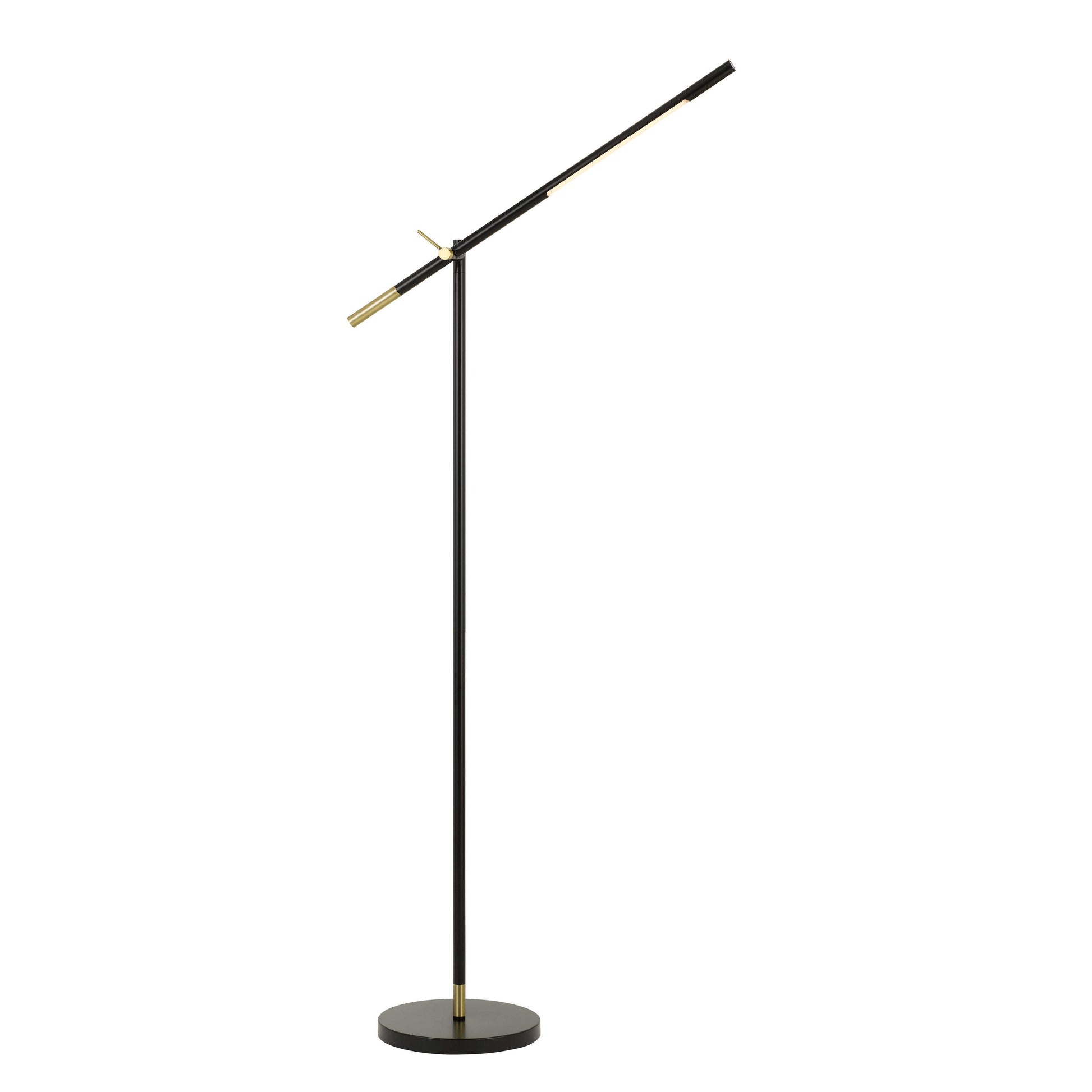 10 Watt adjustable metal frame floor lamp in black and brass, Benzara