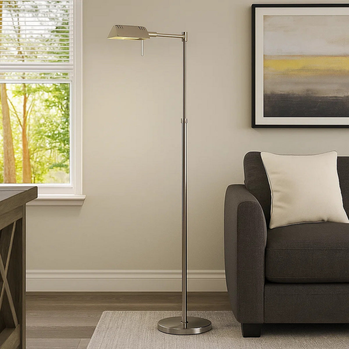 10W LED Adjustable Metal Floor Lamp with Swing Arm, Chrome